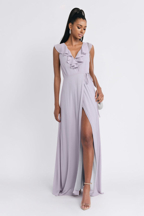 Treasure Me Plunging High Slit Maxi Dress - Lilac