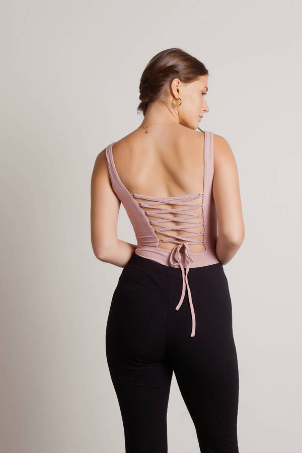 Amenia Lace Up Bodysuit - Mauve