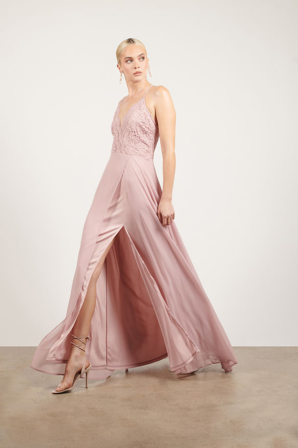 Unforgettable Lace High Slit Maxi Dress - Mauve