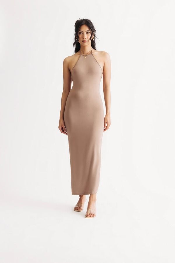 Alani Backless High Slit Midi Dress - Mocha