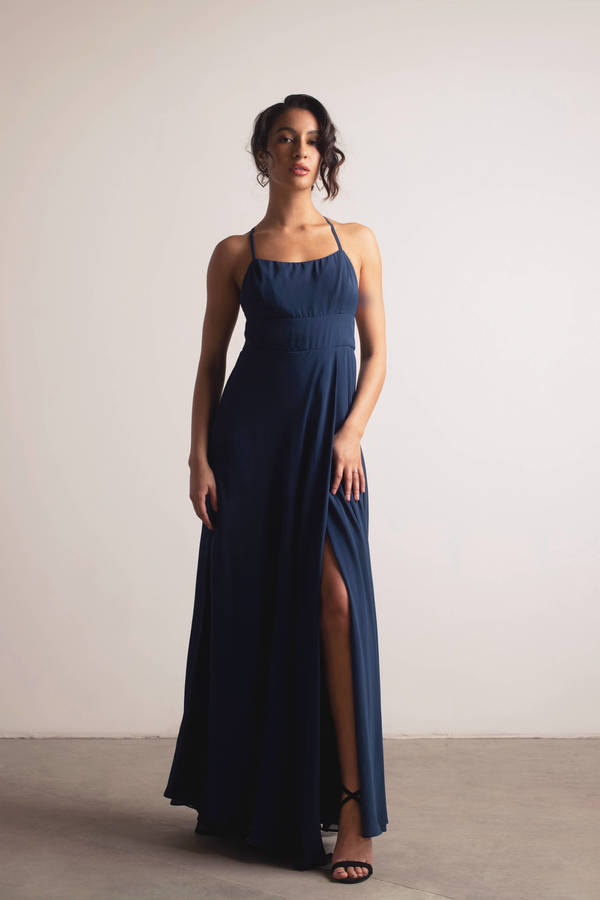 Know You Love Me High Slit Empire Maxi Dress - Navy