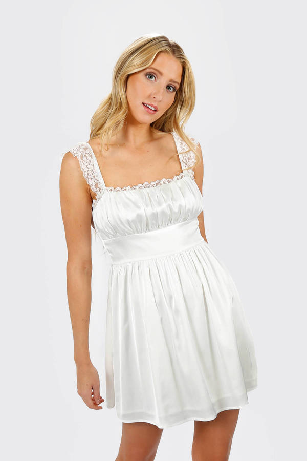 Saige Ruffle Ruched Mini Dress - Off White