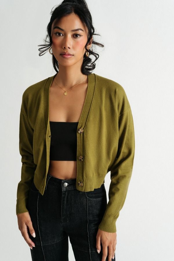 Love Song Crop Cardigan - Olive