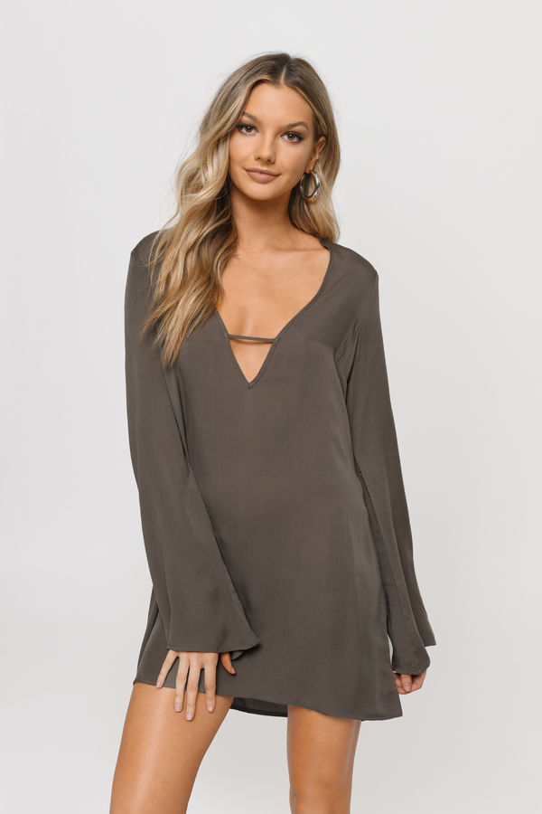 Whitney Plunging Shift Mini Dress - Olive