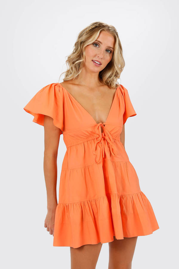 Eleanora Tiered Babydoll Mini Dress - Orange