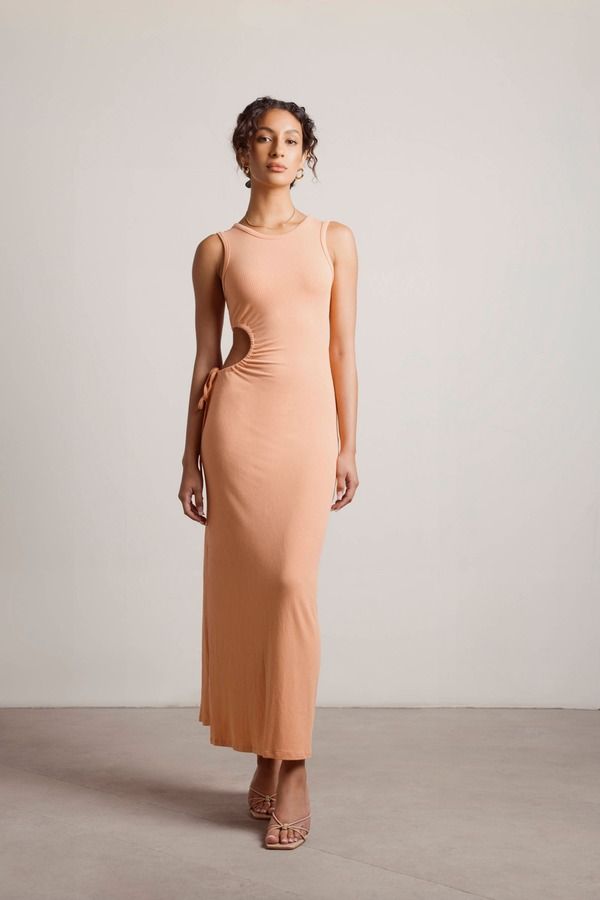 Nectarine Juice Cutout Slit Maxi Dress - Orange