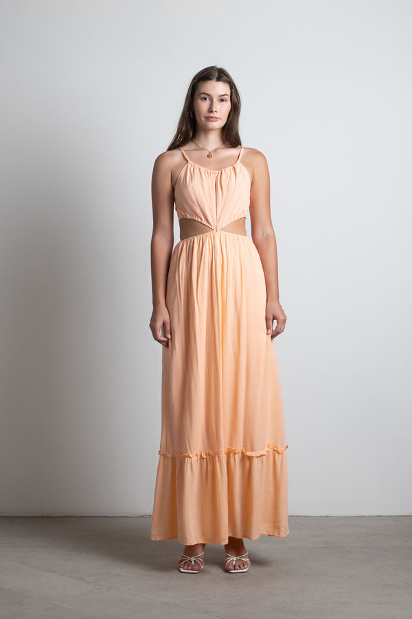 Sherbert Summer Cutout Tiered Maxi Dress - Orange