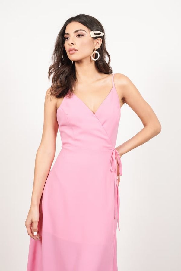 What I Want Surplice Backless Midi Dress - Pink