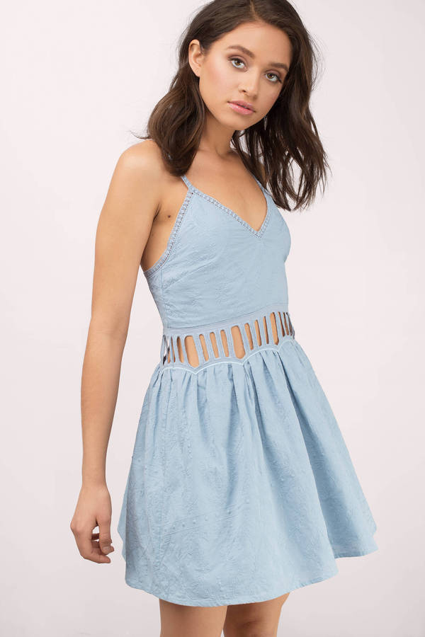 The Jetset Diaries Jasmina Embroidered Skater Mini Sundress - Powder Blue