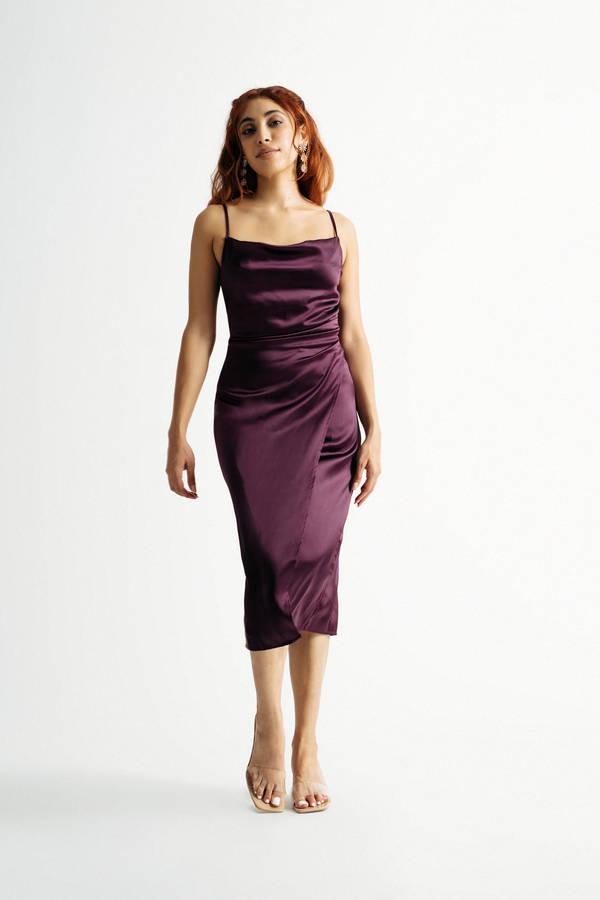 Emma Satin Cowl Neck Midi Dress - Purple