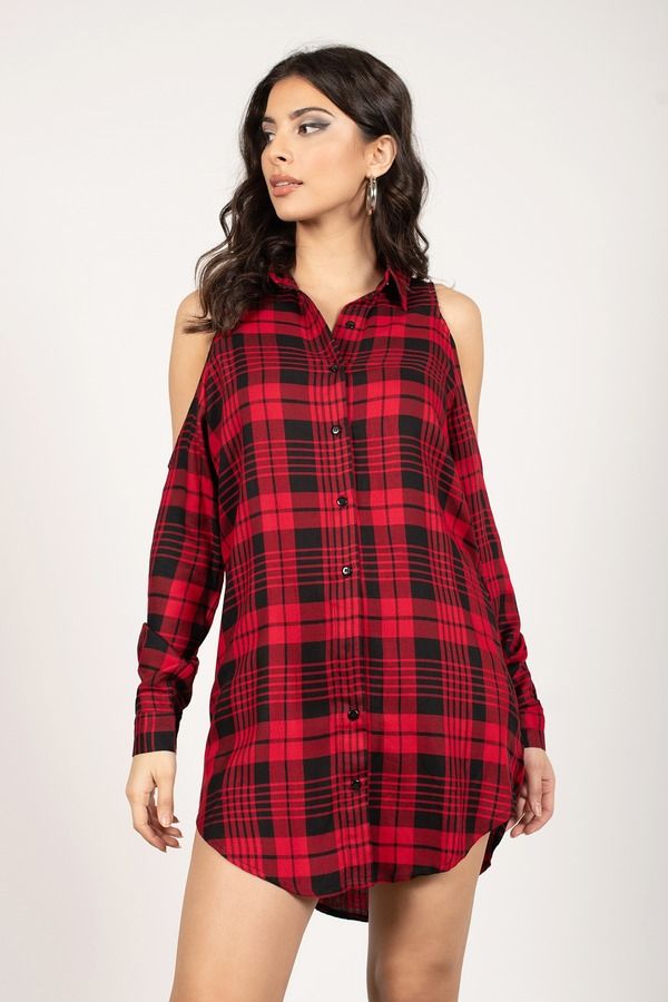 Mad About Plaid Shift Mini Dress - Red and Black