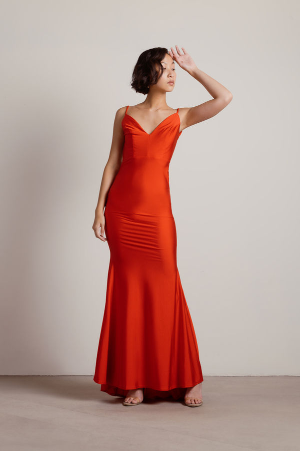 Ariella Backless Mermaid Maxi Dress - Red