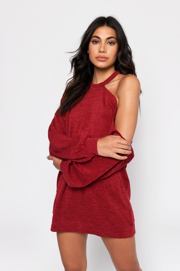 Carmen Cold Shoulder Cutout Mini Dress - Red