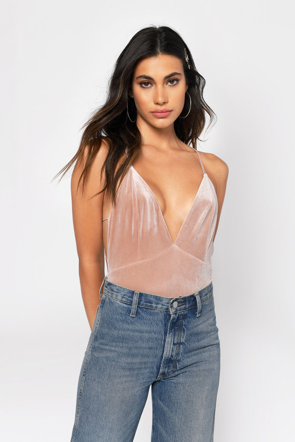 Valeria Velvet Cross Back Bodysuit - Rose