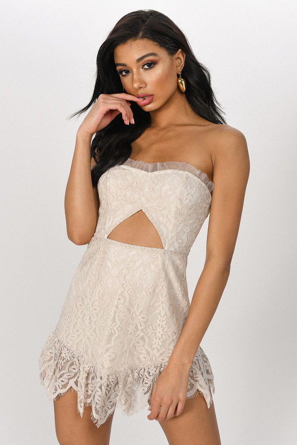 Moment Like This Lace Strapless Mini Dress - Stone