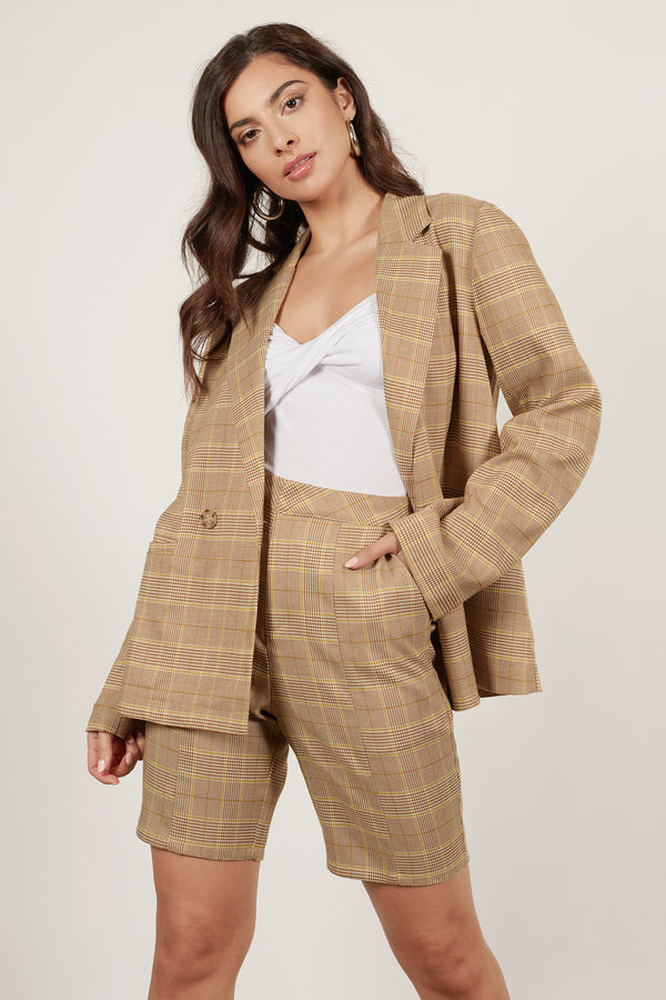 No Worries Plaid Blazer - Tan