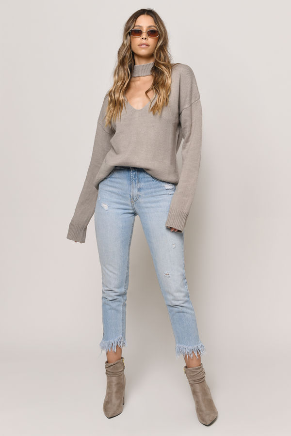 Alice Choker Neck Sweater - Taupe