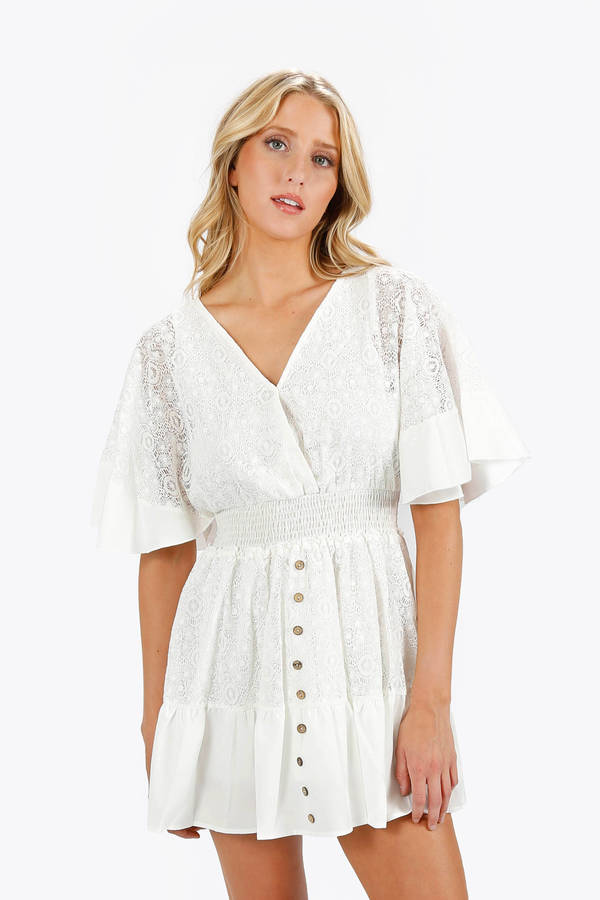 Jayanne Lace Flutter Sleeve Mini Dress - White