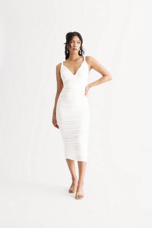 Karma White Multiway Ruched Bodycon Midi Dress