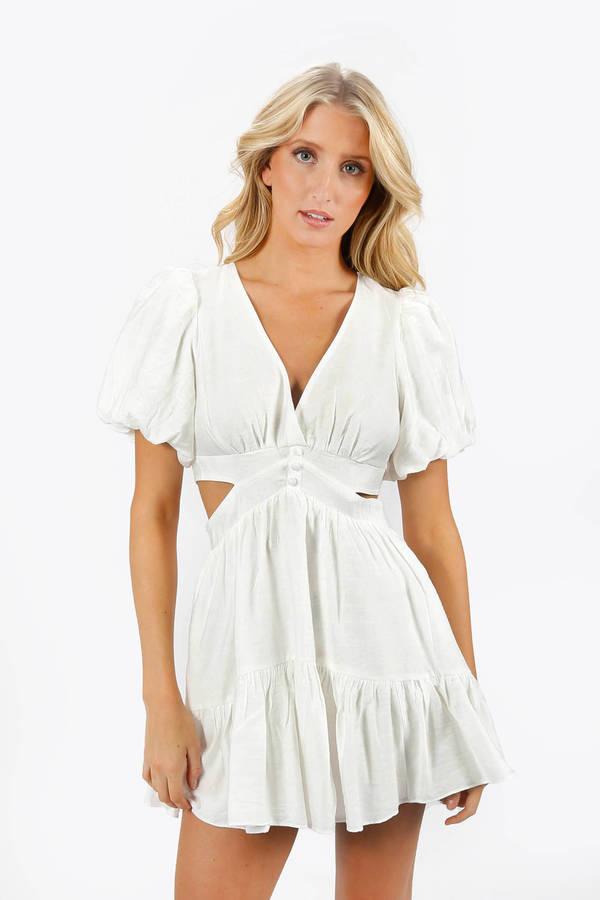 Roselle Cutout Deep V Mini Dress - White