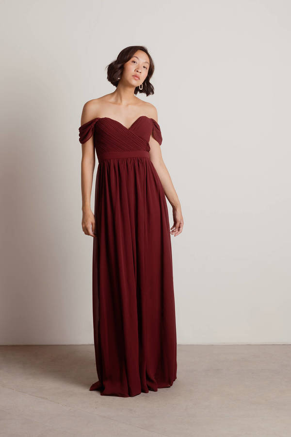 Adrienne Off The Shoulder Sweetheart Maxi Dress - Wine