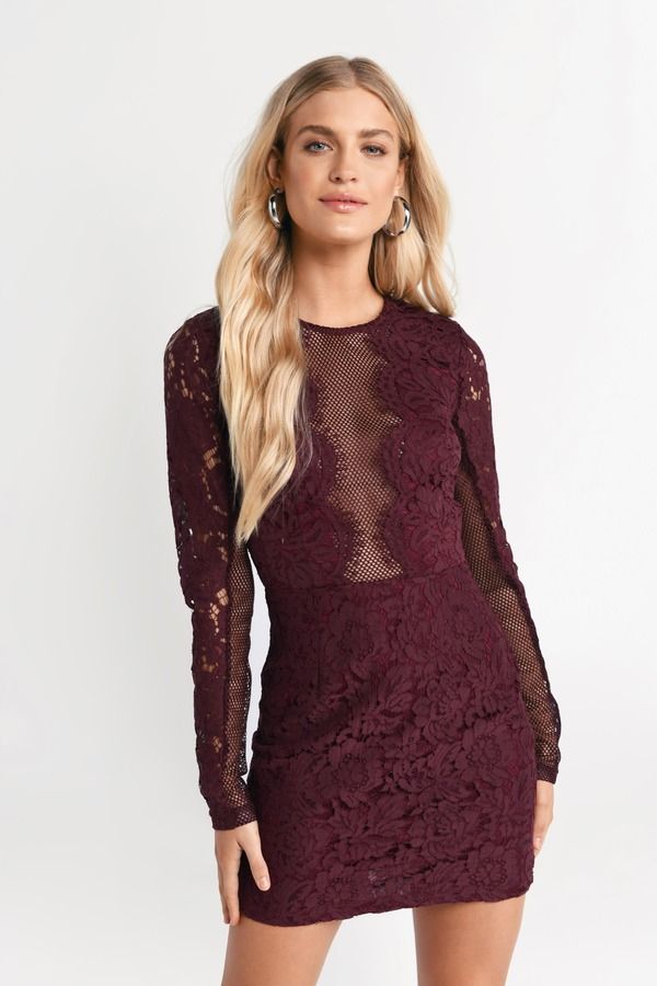 Raven Lace Bodycon Mini Dress - Wine