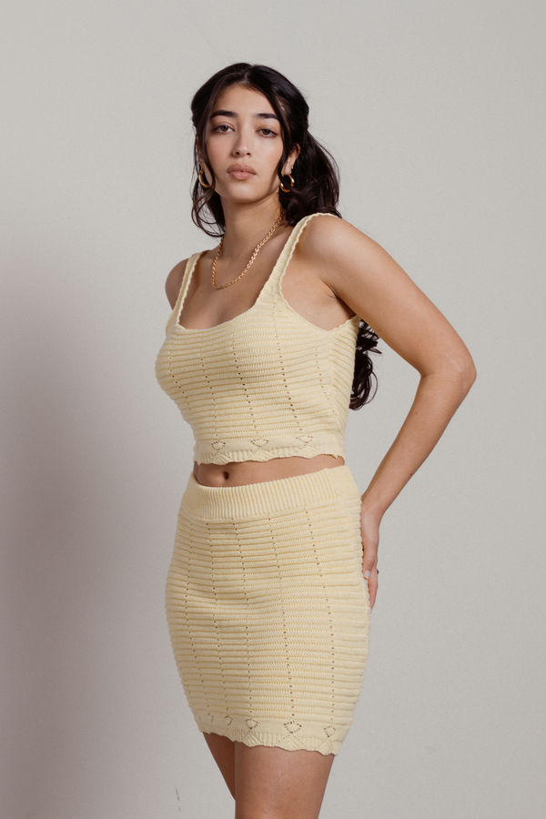 Lydia Knit Crop Top and Mini Skirt Set - Yellow