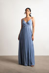 Love Galore Pleated Slit Maxi Dress - Light Blue