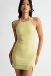 City Girl Halter Bodycon Mini Dress - Lime