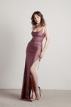 What A Night Ruched High Slit Maxi Dress - Mauve