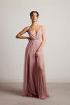 Night To Remember Chiffon Double High Slit Maxi Dress - Rose