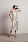 Charm Me Satin Cowl Neck Midi Dress - Gold