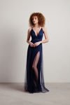 Night To Remember Chiffon Double High Slit Maxi Dress - Navy