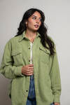 Lynette Button Up Shacket - Avocado