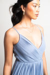 Love Galore Pleated Slit Maxi Dress - Light Blue