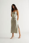 Charm Me Satin Cowl Neck Midi Dress - Sage