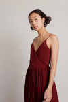 Love Galore Pleated Slit Maxi Dress - Wine