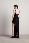 What A Night Ruched High Slit Maxi Dress - Black