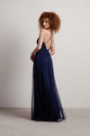 Night To Remember Chiffon Double High Slit Maxi Dress - Navy