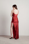 What A Night Ruched High Slit Maxi Dress - Red