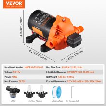 VEVOR 12V Diaphragm Pump 3.5GPM 13.25L/min 3-Chamber Water Pump Pressure Switch