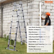 VEVOR Telescoping Extension Ladder 16.5FT A-Shape w/ Stabilizer Bar for RV