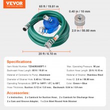 VEVOR Suction Hose Kit for Water Pump 2 in x 20 ft Green/65 ft Blue Hoses