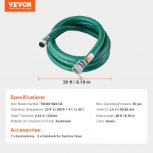 VEVOR Suction Hose 2 in x 20 ft Green High Quality Hose Complete Fittings