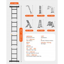 VEVOR Multi-Purpose Folding Ladder 7-in-1 3 Step 12ft with Scaffolding Plank