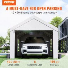 VEVOR Carport, Heavy Duty 10x20ft Car Canopy, Outdoor Garage Shelter with Removable Sidewalls, Roll-up Ventilated Windows & Doors, UV Resistant Waterproof All-Season Tarp for Car, Truck, Boat, White