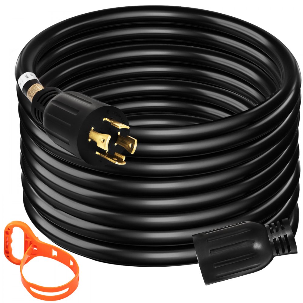 black VEVOR generator extension cord with an orange handle accessory.