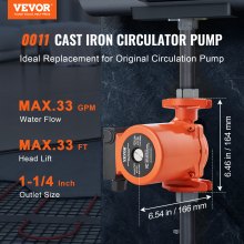 VEVOR 0011-BF4-J Hot Water Circulation Pump 110V 230W 33 GPM Recirculating Pump