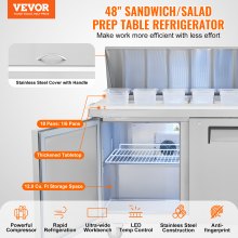 VEVOR Commercial Refrigerator 48" Sandwich Salad Prep Table 2 Doors w/ 18 Pans