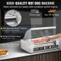 VEVOR Hot Dog Roller, 18 Hot Dog Capacity 7 Rollers, 1050W Stainless Steel Cook Warmer Machine w/ Cover & Dual Temp Control, LED Light & Detachable Drip Tray, Sausage Grill Cooker for Kitchen Canteen